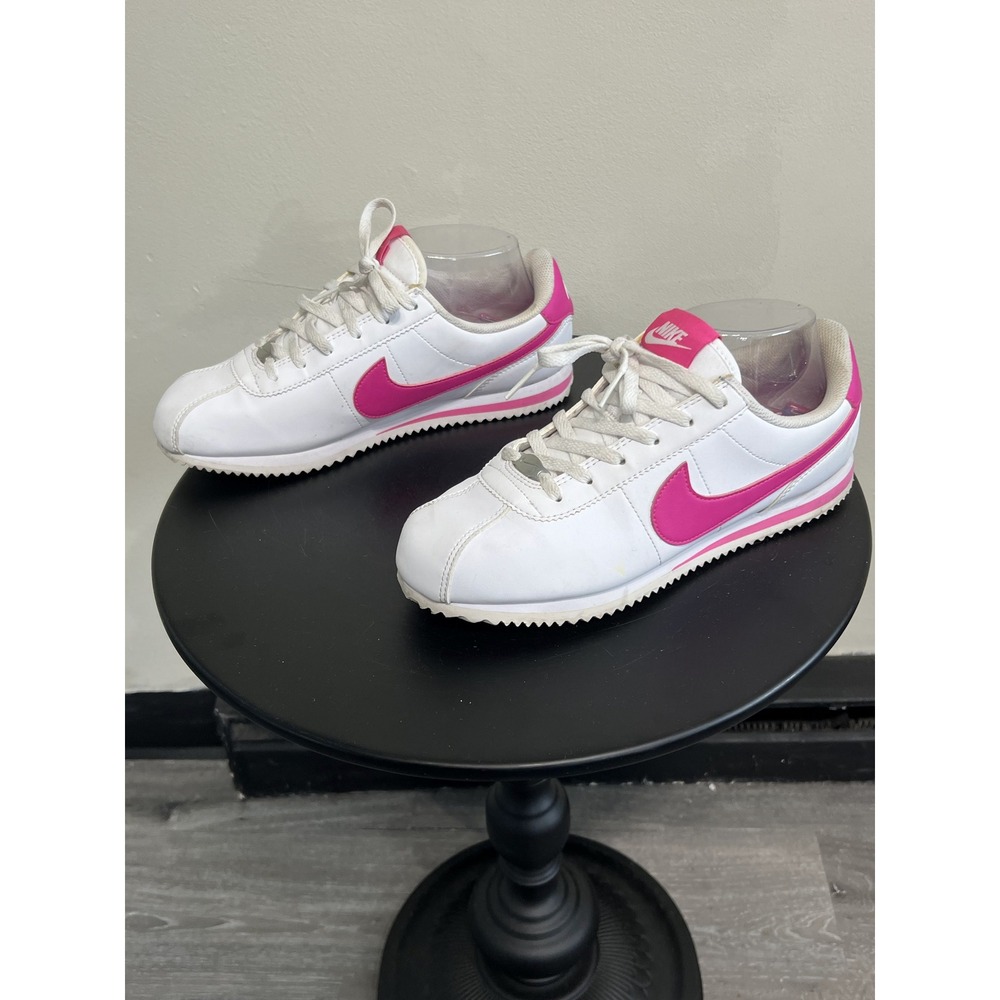 Nike Cortez White Pink Leather Low Top Retro Running Sneakers Shoes Size 6.5Y